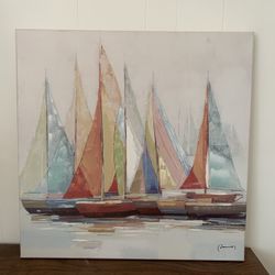 Abstract Sailboat Canvas Wall Art, Colorful Boat Art Prints, Seascape Wall Art, Artwork for Wall Hang, Landscape Wall Art, Blue Canvas Print, Canvas P