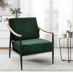 Modern Accent Chair for Living Room Bedroom Mid Century Arm Chair Upholstered Office Accent Chair Comfy Waiting Room Chair with Metal Frame, Green bra