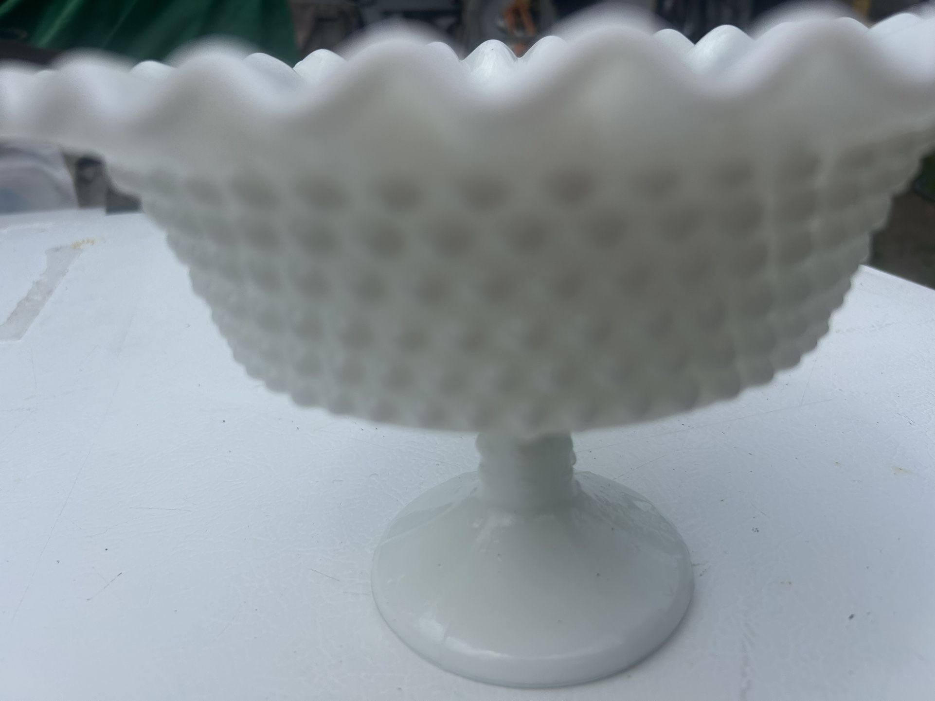 Antique Fenton Ruffle Edge Fluted Edge Compote 5 Inches Tall 7 Inches Wide No Damages