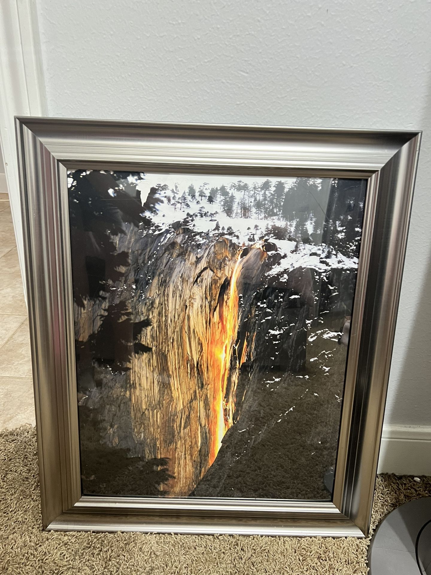 Large Framed Landscape Wall Art – Waterfall Cliff Scene