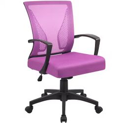 Office Rose Red Mid Back Swivel Lumbar Support Desk, Computer Ergonomic Mesh Chair with Armrest