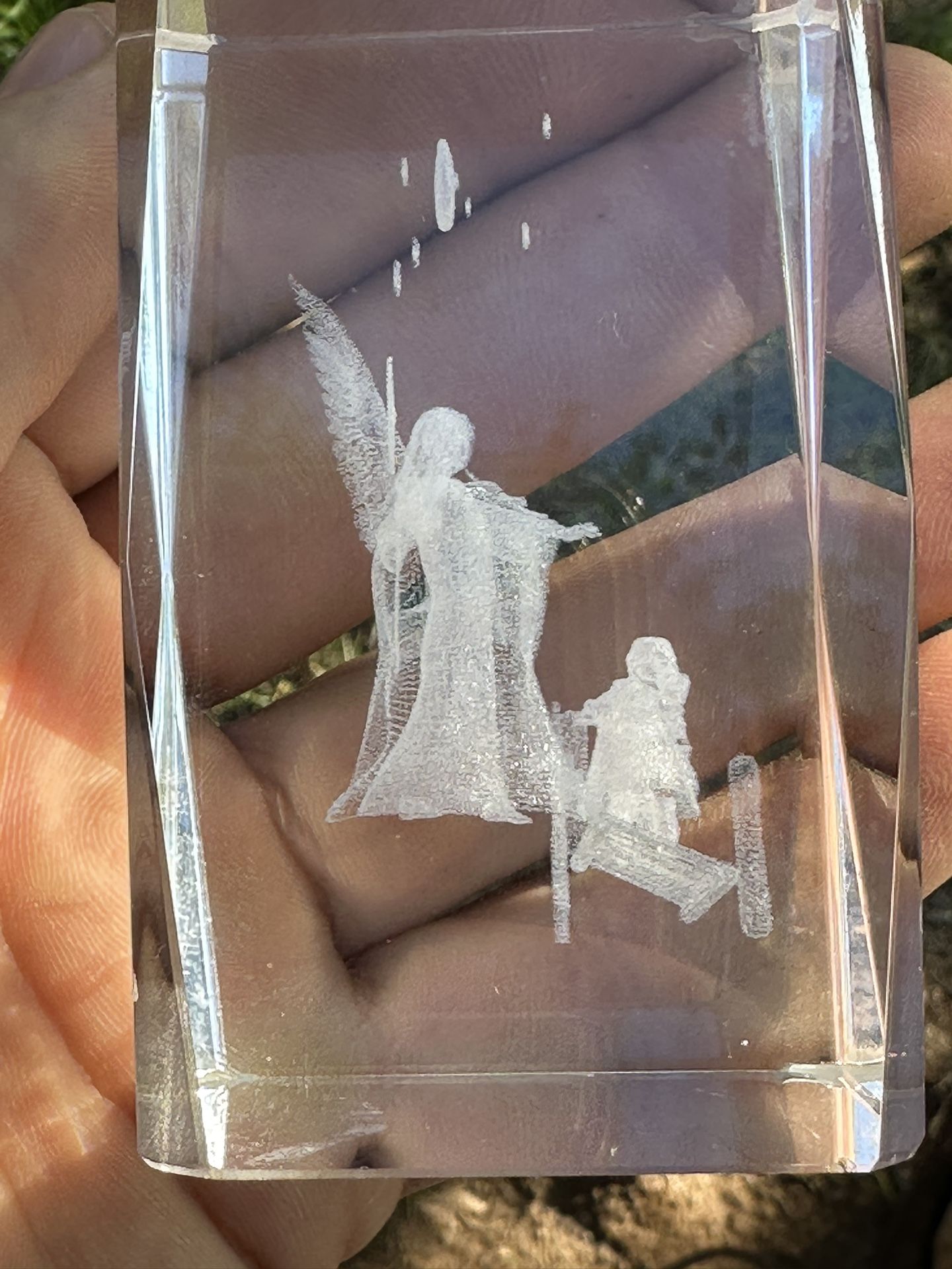 Crystal Glass 3D Laser Etched ANGEL Cube Paperweight 3"x2"x2"
