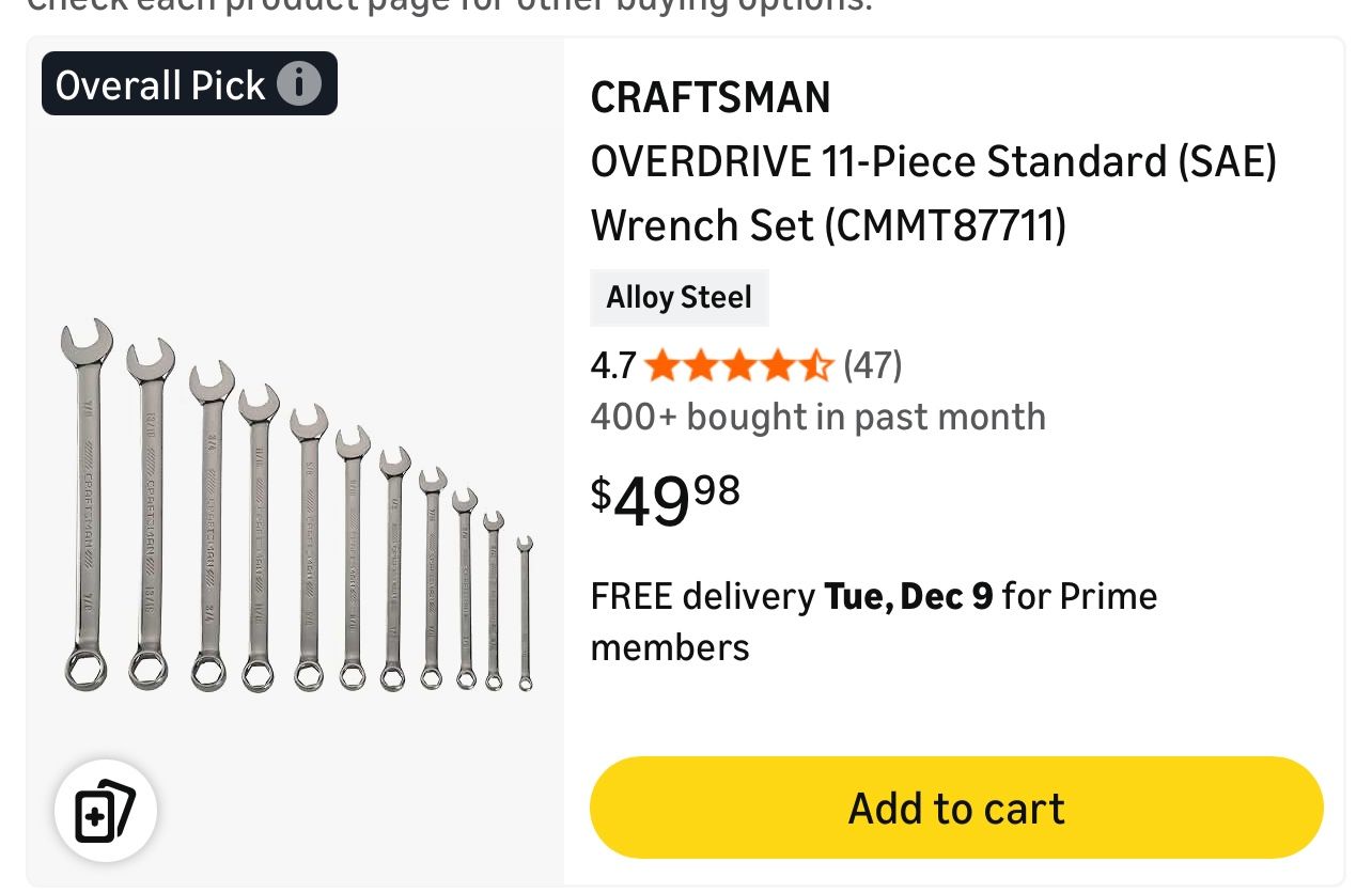 Craftsman 11 Piece Standard Wrench Set