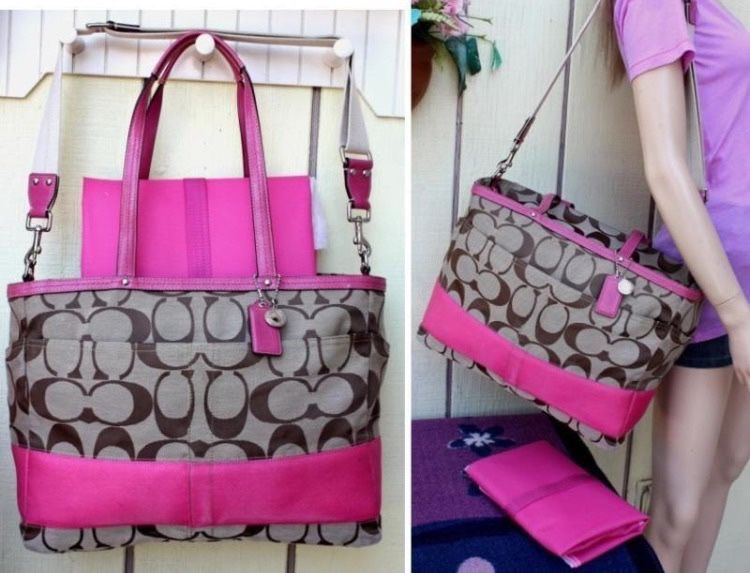 Coach Signature Pink Stripe Diaper Bag/Multi-purpose Bag