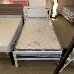 White Twin Metal Bed Frame 