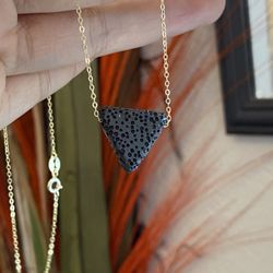 Black Lava Rock Gold Plated S925 Silver Necklace 45cm