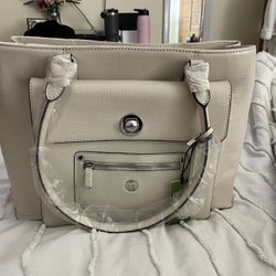 NEW Knomo London Kampala Ivory Leather Laptop Briefcase Tote Handbag