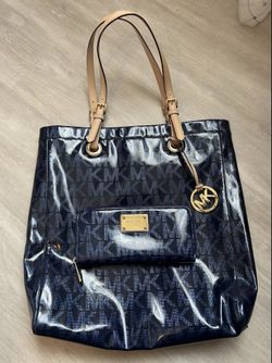 Michael Kors Navy Patent Logo Tote With Wallet