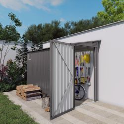 4x9 FT Lean to Shed with Windows, Metal Garden Shed Tool House with Sloping Roof with 2 Vents and 1 Side Open Door, Outdoor Storage Shed Waterproof fo