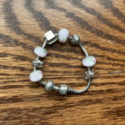 Silver Bracelet In Pink With Heart Volleyball, And More Charms