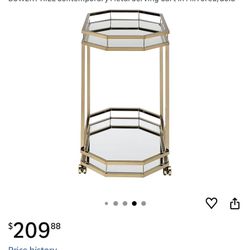  Contemporary Metal Serving Cart in Mirrored/Gold/ Mini Bar 