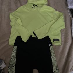 Pink Sweater n work out shorts