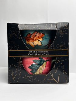 Certified International Fall Fantasy Cafe Au Lait Set of 2 Mugs & Plates 145658