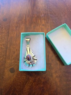 Native American Henry Attakai Sterling Silver Purple Coral Pendant.