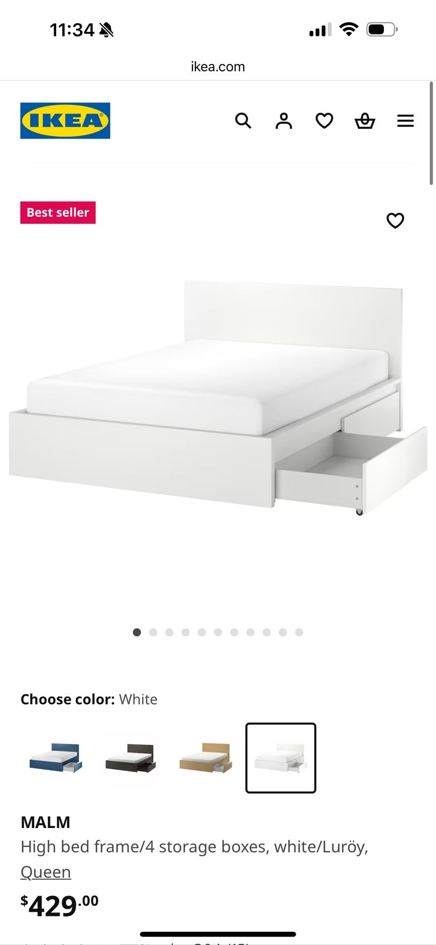 IKEA Malm Bed With 4 Storage Drawers - Queen