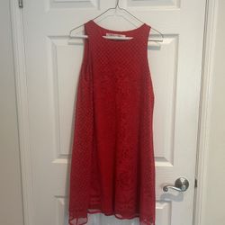 Red Lace Sleeveless Dress – Knee Length-XS