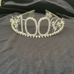 Baby and 100 Year Crystal Medal Princess Comb Crown Silver Tone Tiara