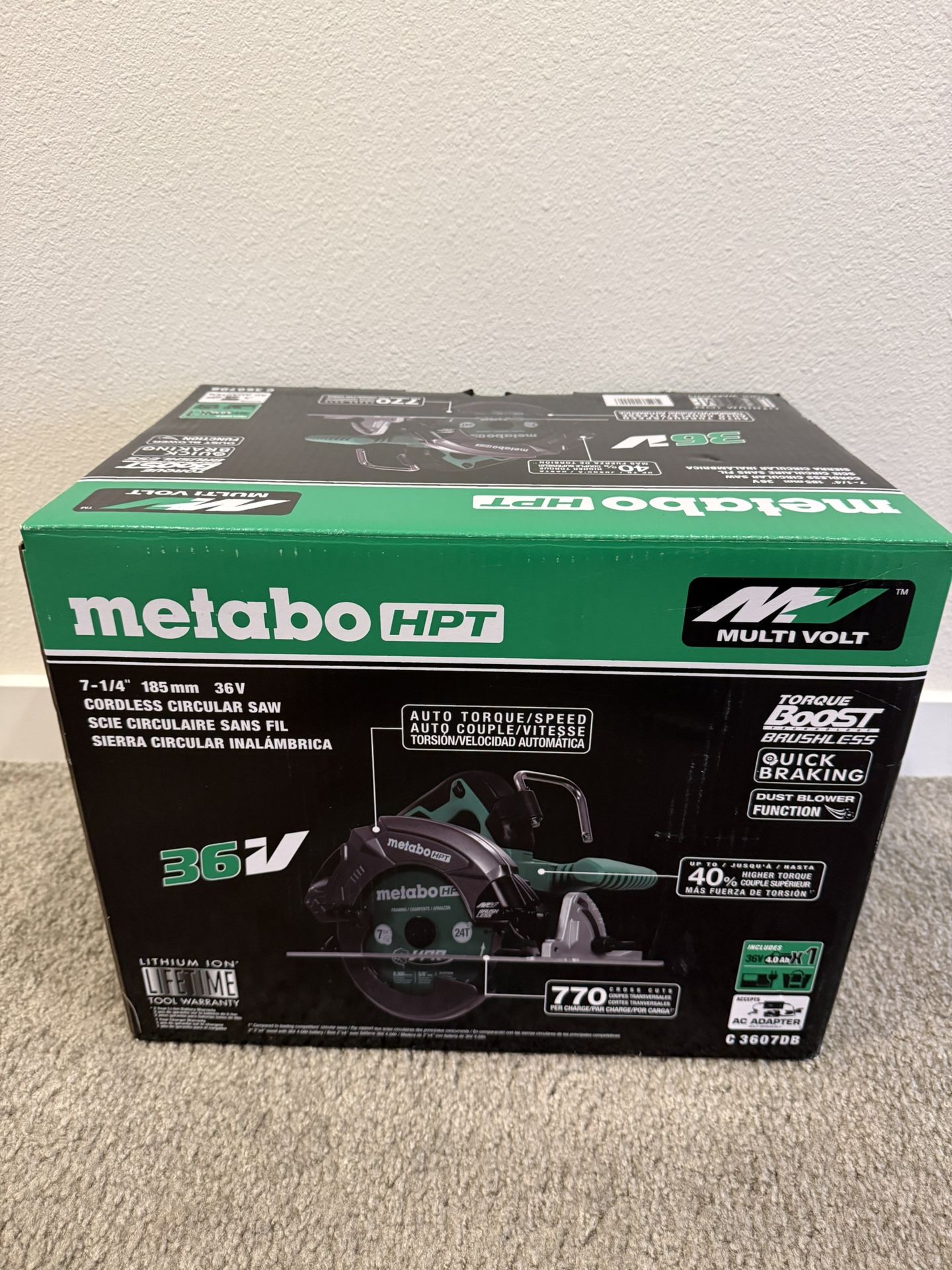 Metabo HPT 7 1/4 185 mm 36 V Cordless Circural Saw with battery and charger