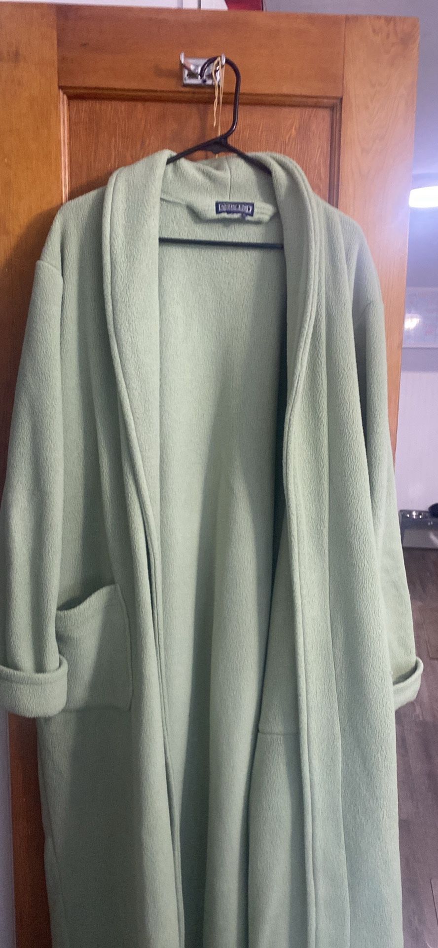 Lands End Womens Olive Green Fleece Robe 2 Pockets 1X No Belt