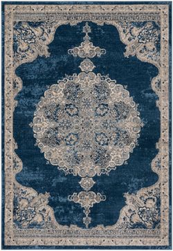 Safavieh Brentwood Navy Light Grey 11' x 15' Distressed Medallion Floral Area Rug BNT867M-1115