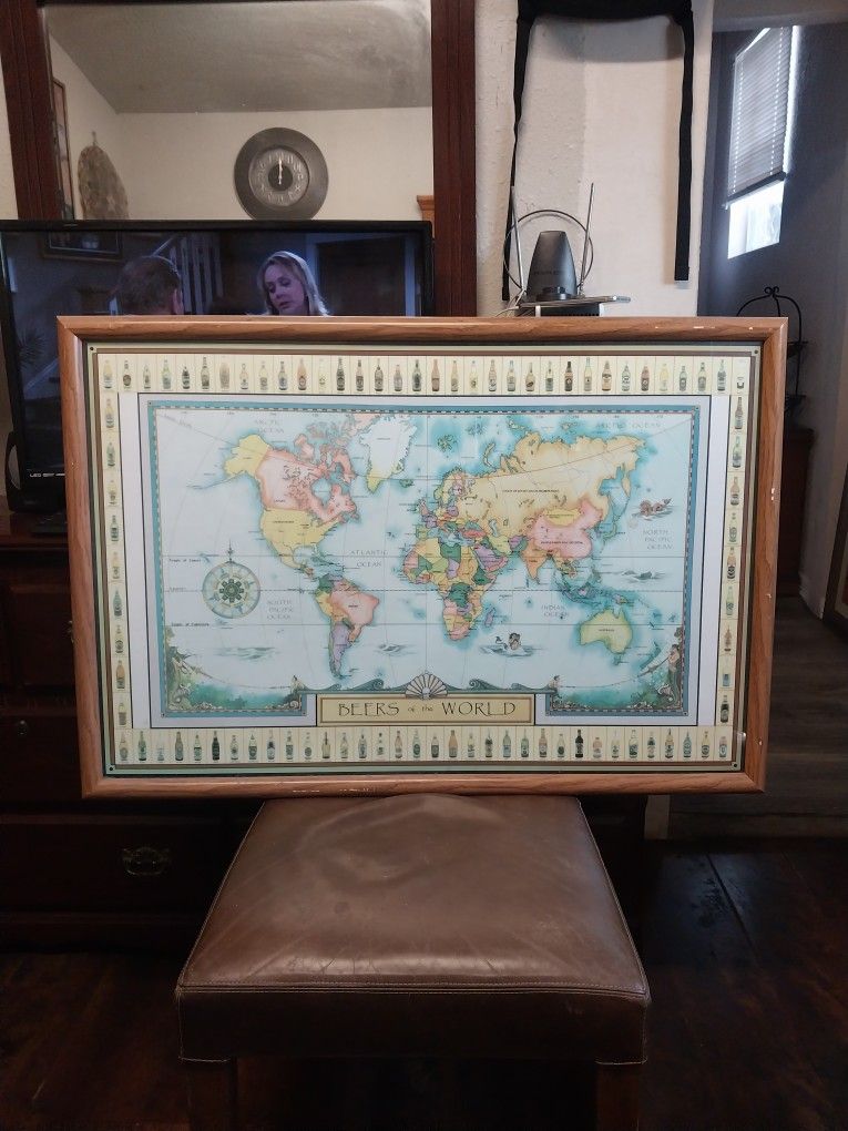 38 × 26 🍻 Beers Of The World 🌎 Decoration Picture Frame Perfect For a Bar Restaurant Or a Man Cave