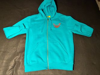 Teal Zip-Up Hoodie with Graphic Logo