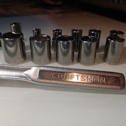 U.S.A CRAFTSMAN  1/2 "  HEAVY DUTY  RATCHET  11  Piece  6 Point Crome SAE  1/2  SOCKETS 