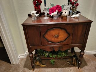 Antique wood woodent wheels door opens and shuts perfect heavy
