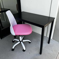 New In Box 40x20x30 Inch Tall Office Computer Desk Table With Pink And White Mesh Chair Combo Set 