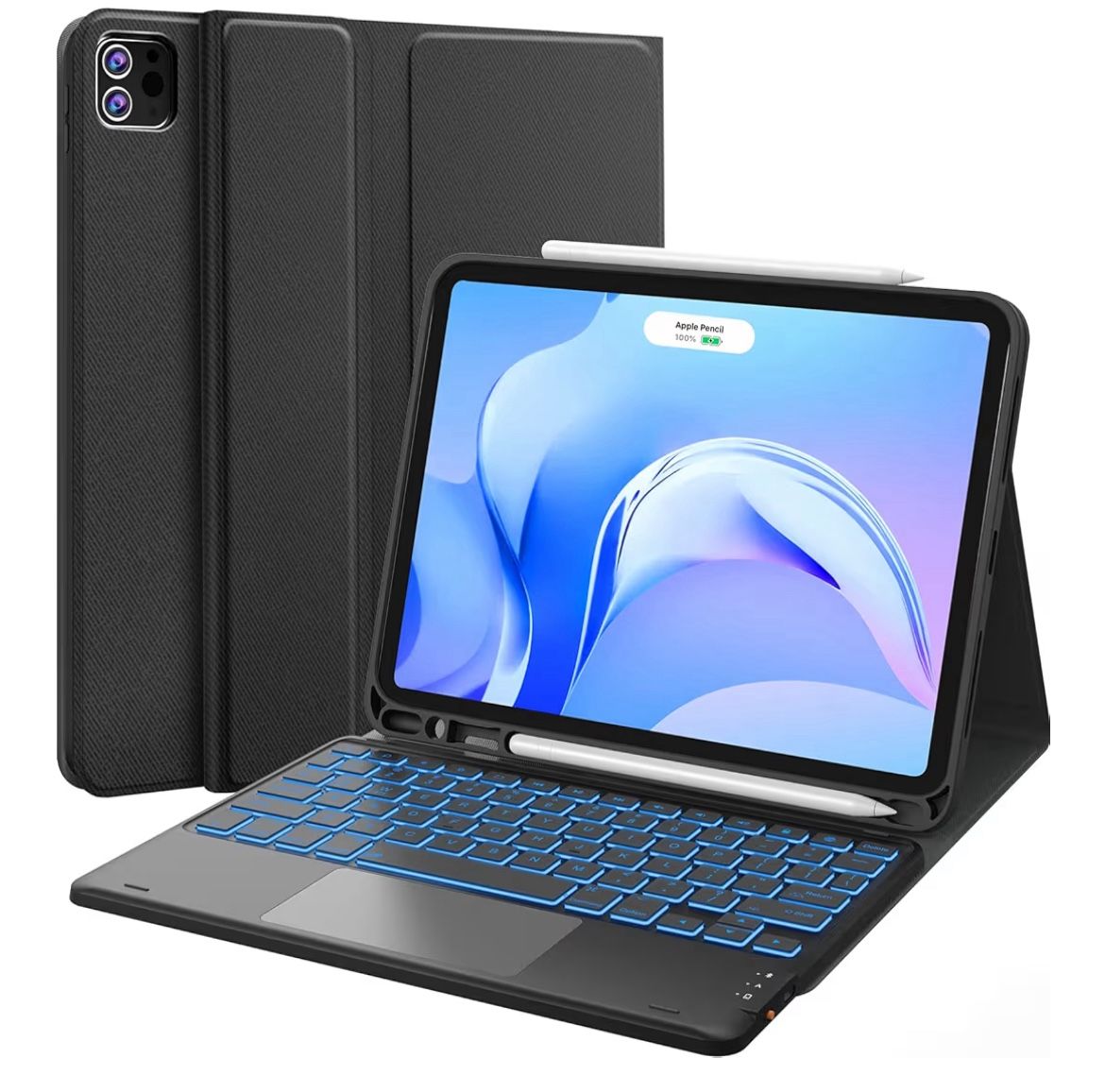 iPad Air 11 Inch Case with Keyboard M3/M2 (2025/2024), 7-Color Backlight, Multi-Touch Trackpad, 2 Wireless Channels, for iPad Pro 11 (4th/3rd/2nd/1st