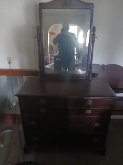 Newly refinished Dresser mirror and bed