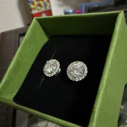 Moissanite 925 Sterling Silver Round Halo Earrings 