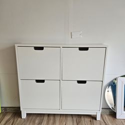 Shoe cabinet with 4 compartments, white, 37 3/4x6 3/4x35 3/8 "