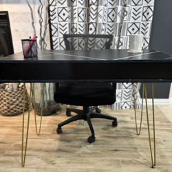 Modern Black And Gold Desk (with Chair)