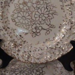 Set Of 6 Dessert Plates,White With Gold Engraving 