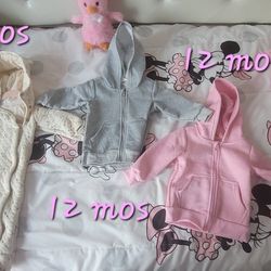 Baby Girl's 2 hooded jackets & 1 hooded Onsie