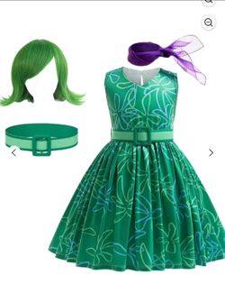 Disgust kids costume with blue wig and red wig