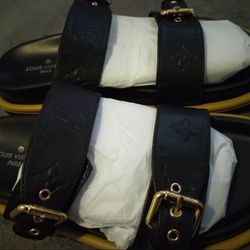 Black Louis Vuitton Lv Sandals Size 9