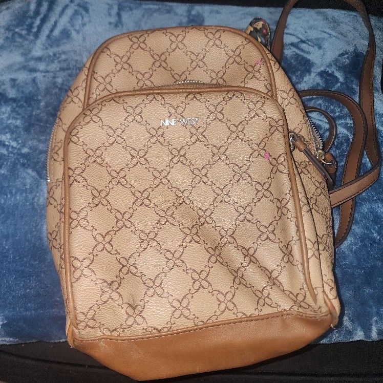NINE WEST VANDER Backpack Purse Mocha Logo Brown NEW 