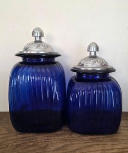 Vintage Artland Cobalt Glass Apothecary Canisters