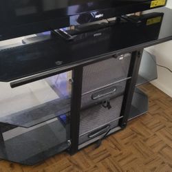 FREE IF PICKED UP TODAY! Large Black Metal And GLASS TV Stand