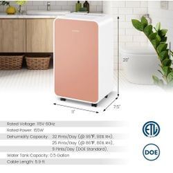 COSTWAY 2500 Sq. Ft Dehumidifier for Basement, 32 Pints Portable Quiet Dehumidifier for Bedroom Bathroom with Sleep Mode, 24H Timer, Auto Shut Off, Au