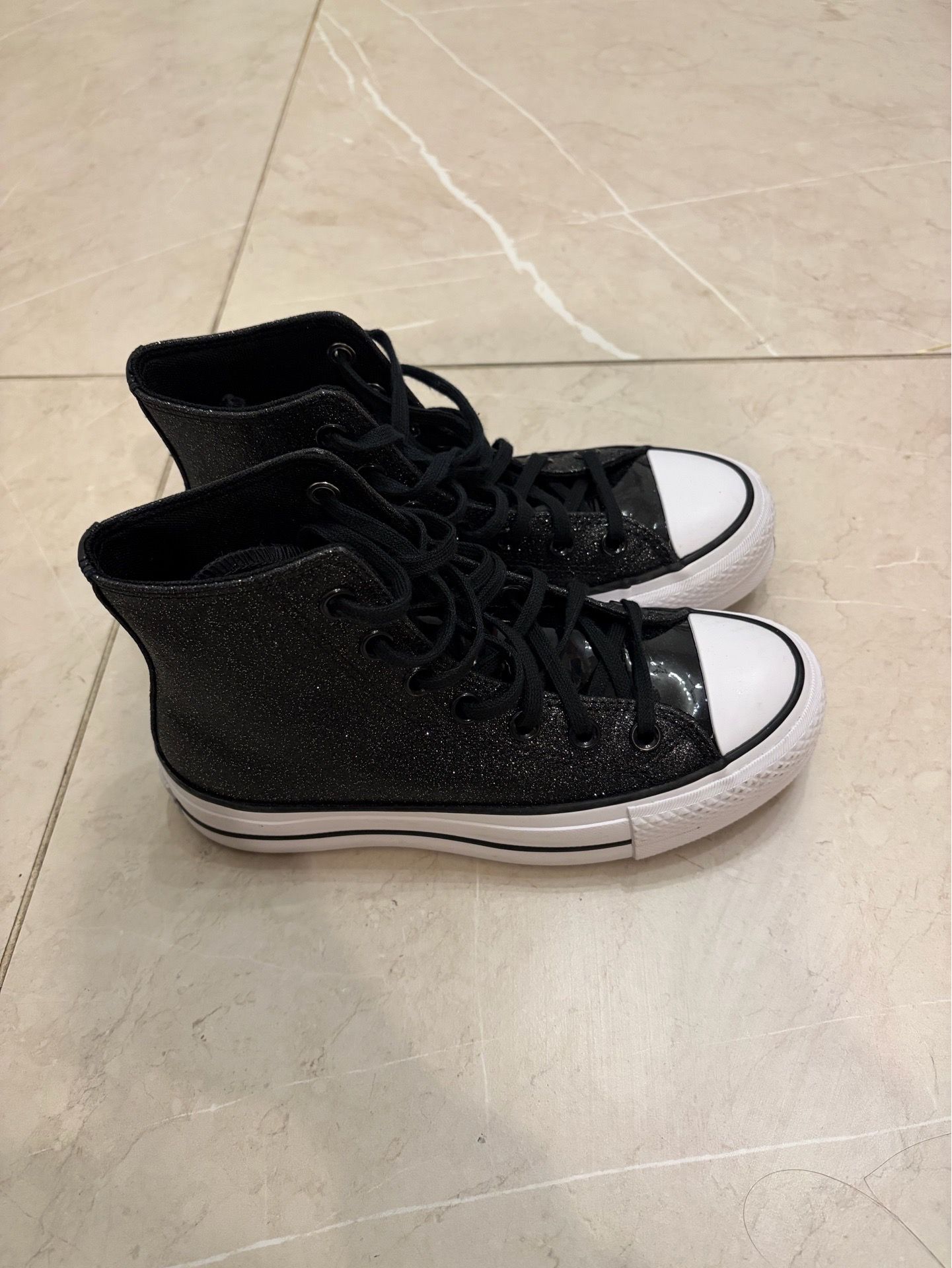 Converse Black Glitter High-Top Platform Sneakers Size 5