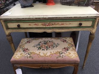 Antique French desk carved painted roses