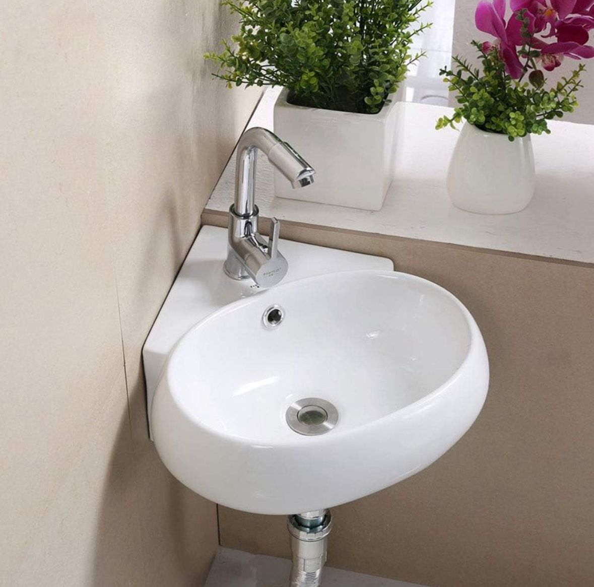 Corner mini Washbasin Wall Mount Oval Vessel Sinks Washbasin Deep Sinks