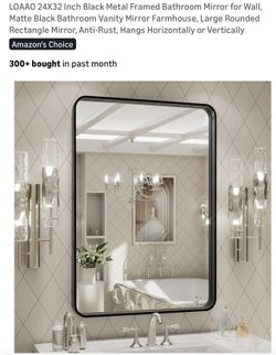 24X32 Inch Black Metal Framed Bathroom Mirror 