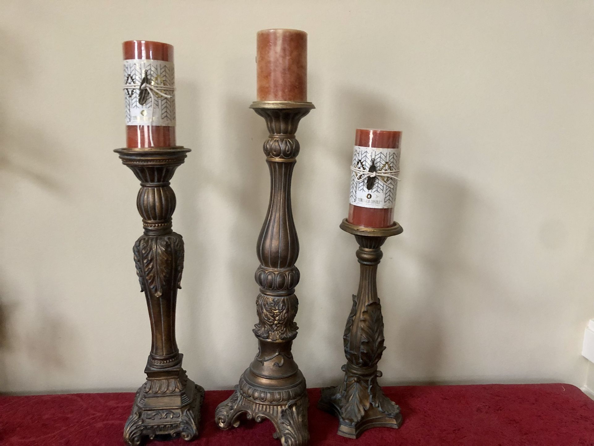 Set Of 3 Candle Pillars Holders - Home Decor