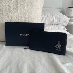 Prada Black & Silver Zip Wallet