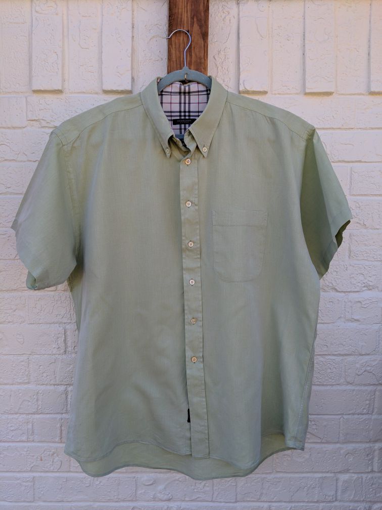 Burberry London Men's Short Sleeve Button Up Green Cotton XL Shirt