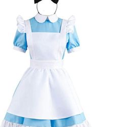 Womens Blue Little Alice's Adventures Halloween Costume Chrimas Costume Maid Dress Fairytale Dress Up M/L/size

